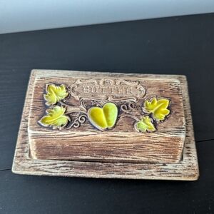 Vintage Treasure Craft USA Butter Dish Yellow Apple Design Faded Ceramic